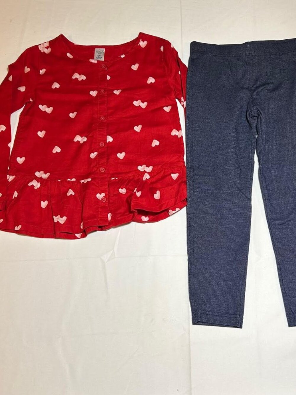 Carter's Girls Size 6 2 Piece Outfit Red Top with Hearts and Jeggings NWT